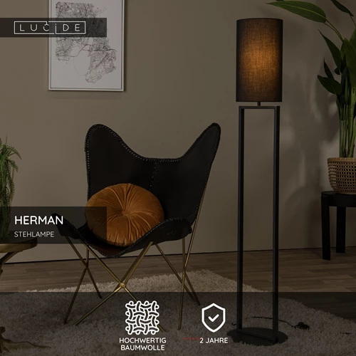Lucide HERMAN - Stehlampe - Ø 26 cm - 1xE27 - Schwarz - USP